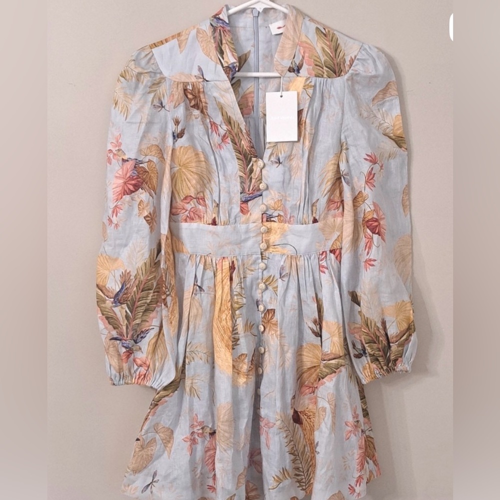 ZIMMERMAN Light Blue Palm Floral Linen Size 2 petite